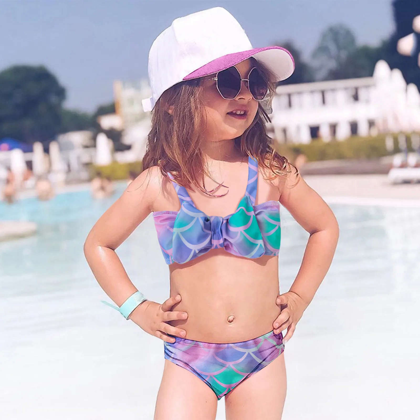 

Summer Baby Girls Swimwear Sets Bowknot Camouflage Printed Two Pieces Swimsuit Bikini Outfits Lovely Swimwear купальник 2022