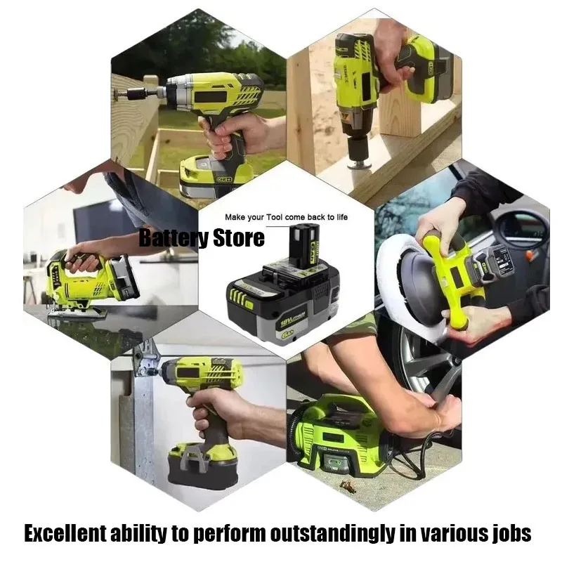 Фото Аккумулятор литиевый RYOBI 18V ONE+ P108 P109 с защитой от обратной зарядки, предотвращающий повреждения, эффективно продлевает срок службы батареи при ежедневном использовании №2