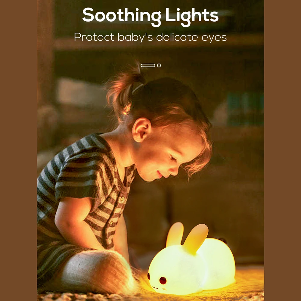 Touch Rabbit Night Lights Silicone Dimmable USB Rechargeable Lamps for Children Baby Gifts Cartoon Cute Animal Bunny Night Lamp