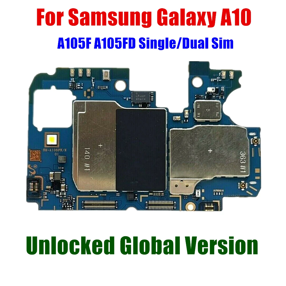 

100% оригинальная разблокированная материнская плата для Samsung Galaxy A10 A105F A105FD с чипами, логическая плата протестирована, хорошие Мб с системой Android