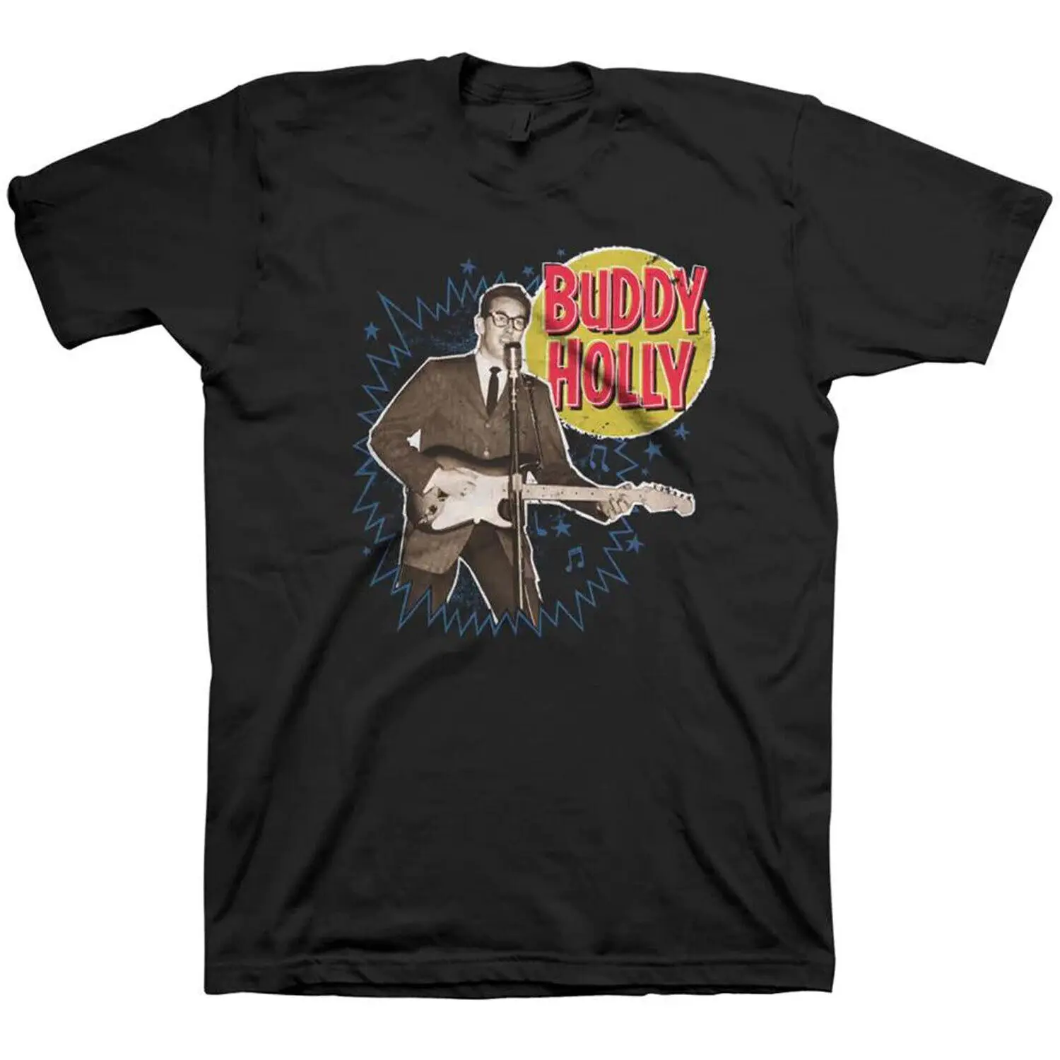 Мужская футболка Buddy Holly Music Burst большие размеры Черная