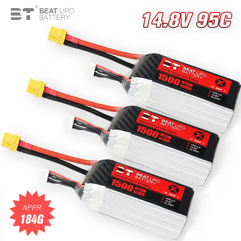 

Upgrade 4s 14.8V 1500mAh 95C LiPo Battery For RC Helicopter Quadcopter FPV Racing Drone Parts 14.8v Drones Battery With XT60