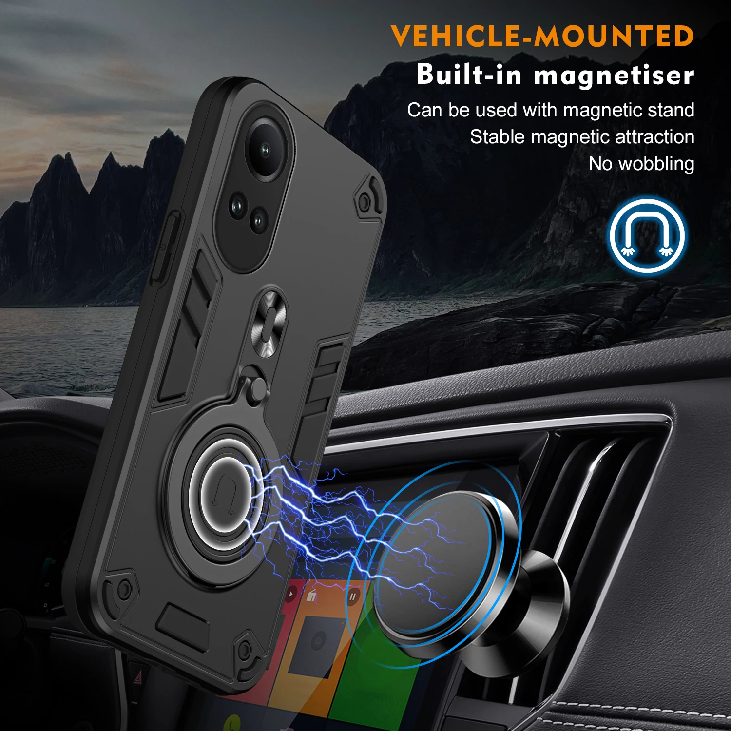 Бронированная модель для Oppo Reno10 Pro Global Car Mount Magnetic 360 ° кольцевой держатель