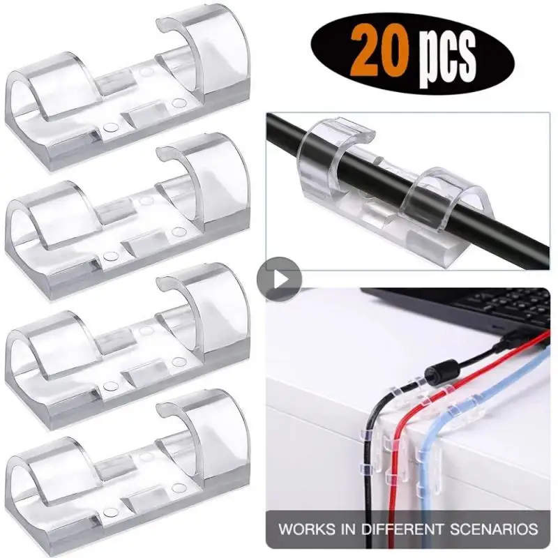 

20PCS Cable Clips Organizer Wire Holder Cord Management Self Adhesive Cord Wire Holder Organizer Clamp Cable Storage Clips