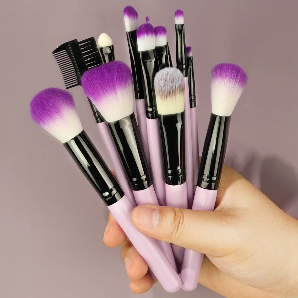 Purple 13Pcs Makeup Brushes Tool Cosmetics Brush Kit Powder Eye Shadow Foundation Blush Blending Beauty Pinceles De Maquillaje