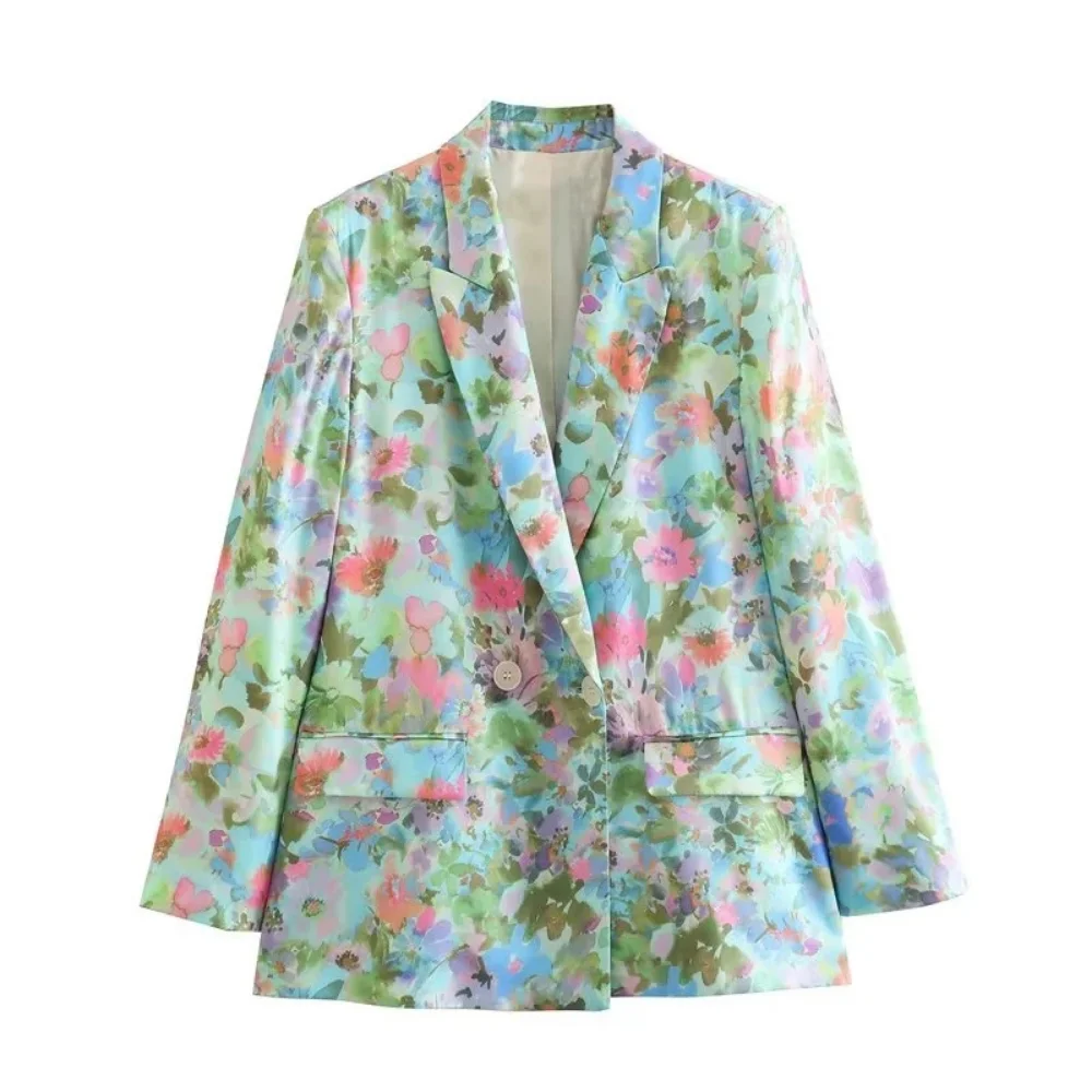 Satin Printed Women Suits Office Sets Fashion Floral Blazer Coat Ladies Pants Set 2023 New Spring Two Piece Sets Womens Outifits