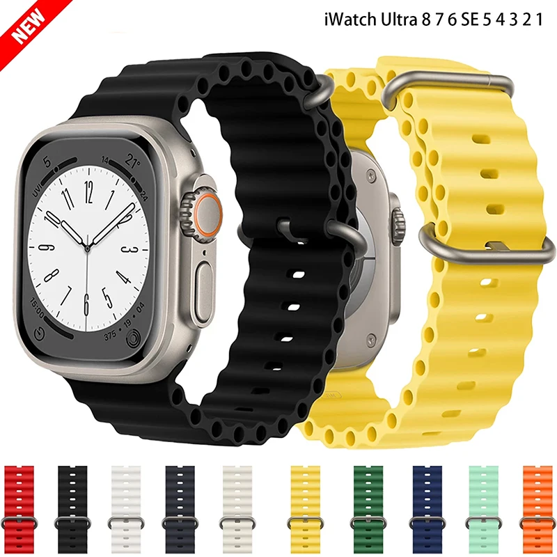 

Ocean ремешок для часов Apple Watch Ultra 49/45/44/42/40/41/38 мм iWatch силиконовый браслет 8 6 5 SE 4 3 7 серия для мужчин и женщин