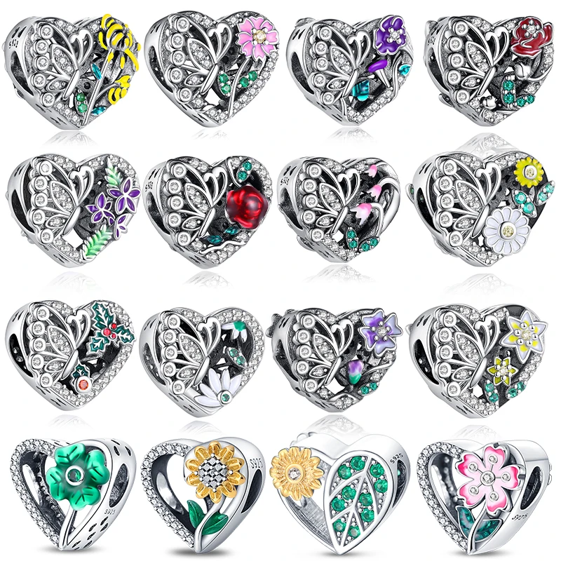 

De Plata 925 Оригинальный Y2K аниме подвеска Подсолнух бабочка цветок Шарм для женщин змея браслет ювелирные изделия подарок