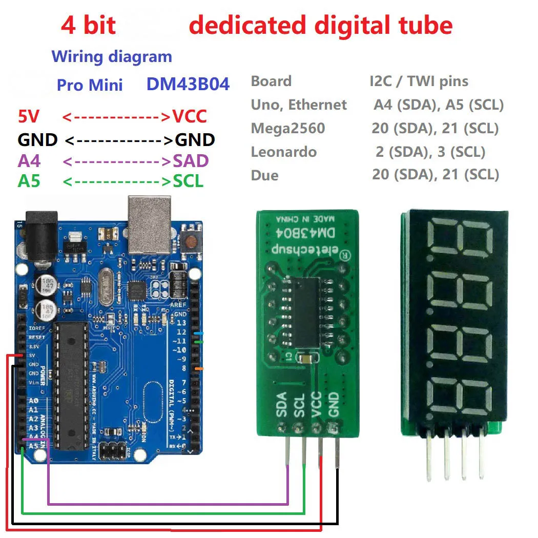 

5x 4bit 7Seg I2C IIC LED Digital Tube Display Module for Arduino for UNO MEGA2560 LEONARDO MICRO NANO ADAPTER Pro Mini ZERO DUE