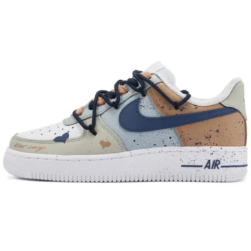 【Customize】Nike Air Force 1 Skateboarding Shoes Men Low-top Khaki/Blue Sneakers shoes CW2288-111