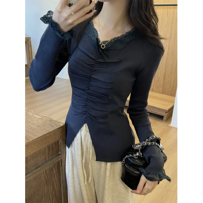 Французский кружевной плиссированный бант с v-образным вырезом и длинными