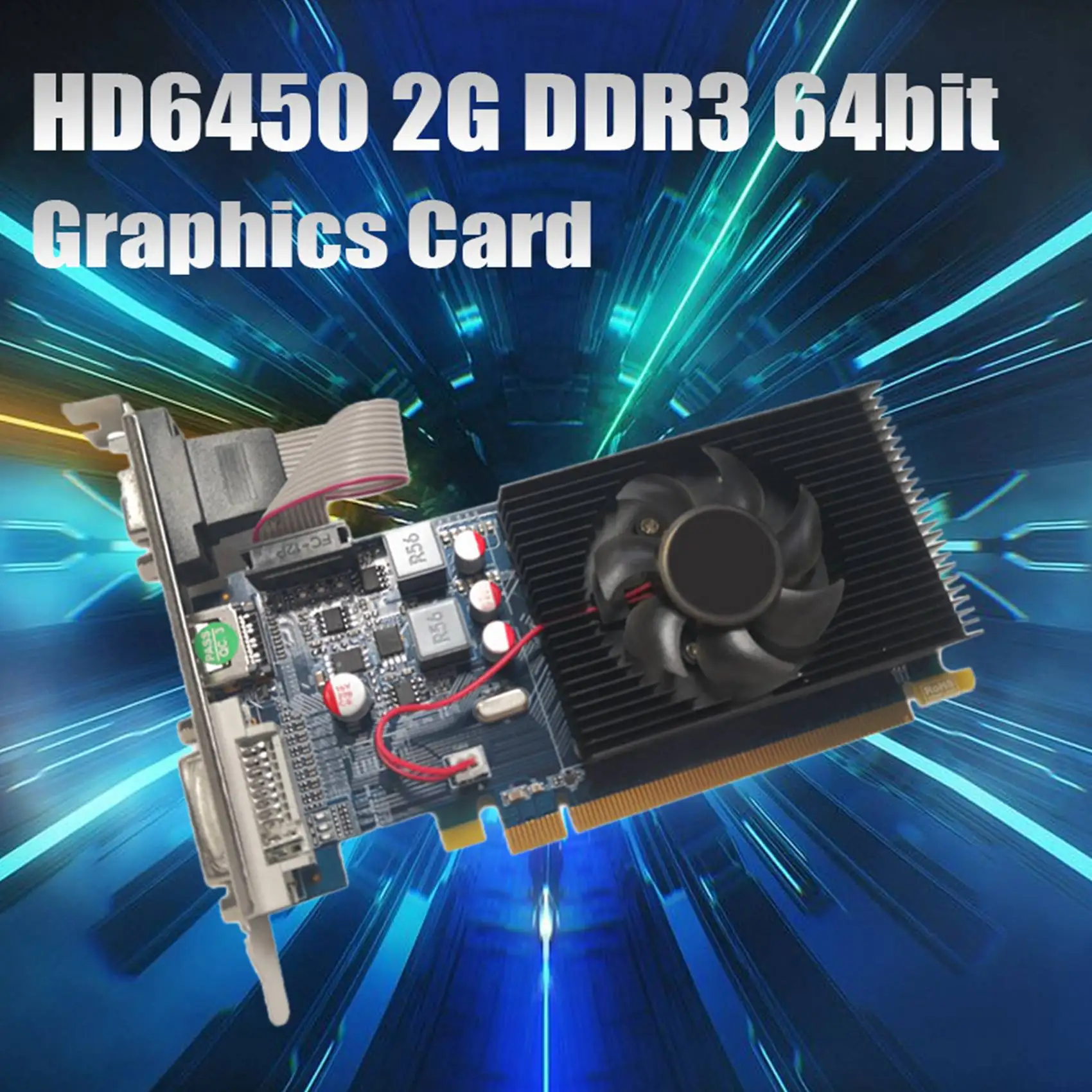 

HD6450 2GB DDR3 64Bit Graphics Card PCIE 2.0 GPU HDMI-Compatible DVI VGA Desktop Video Card for AMD