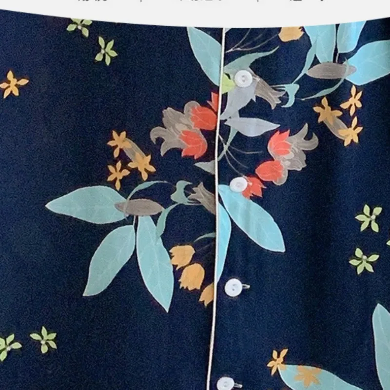 Women's Summer Thin Turn-Down Collar Shirt Dress Pajamas Fresh Printing Three Guarter Sleeve Cotton Luxury Designer Clothing