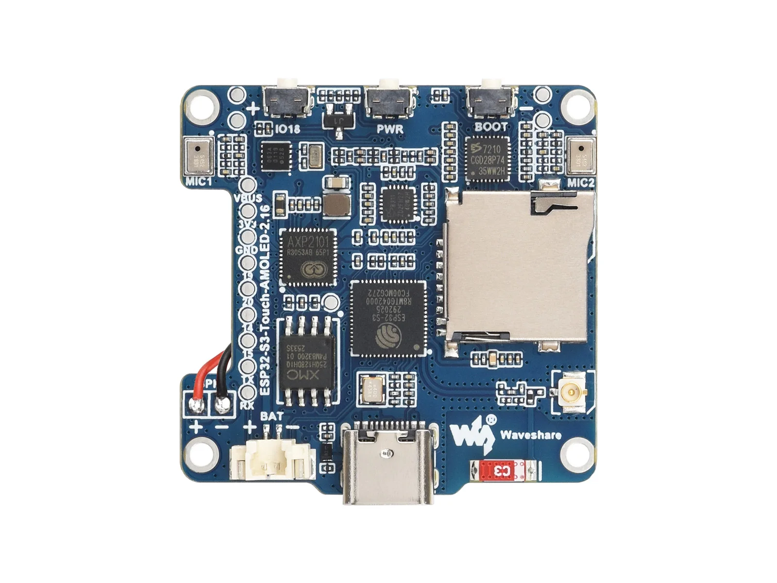 Фото Плата для разработки Waveshare ESP32-S3 с 2,16-дюймовым AMOLED-дисплеем, 480×480, 16,7 млн цветов, поддержка двух микрофонов, Wi-Fi 2,4 ГГц, BLE 5 №3