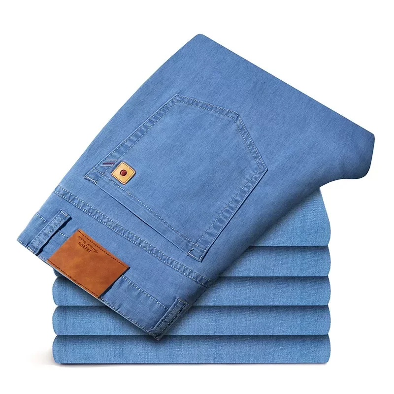

2023New Spring Summer Mens Jeans Stretch Thin Denim Light Blue Colors Men's Loose Fit Pants Casual Lightweight Jeans Size 4