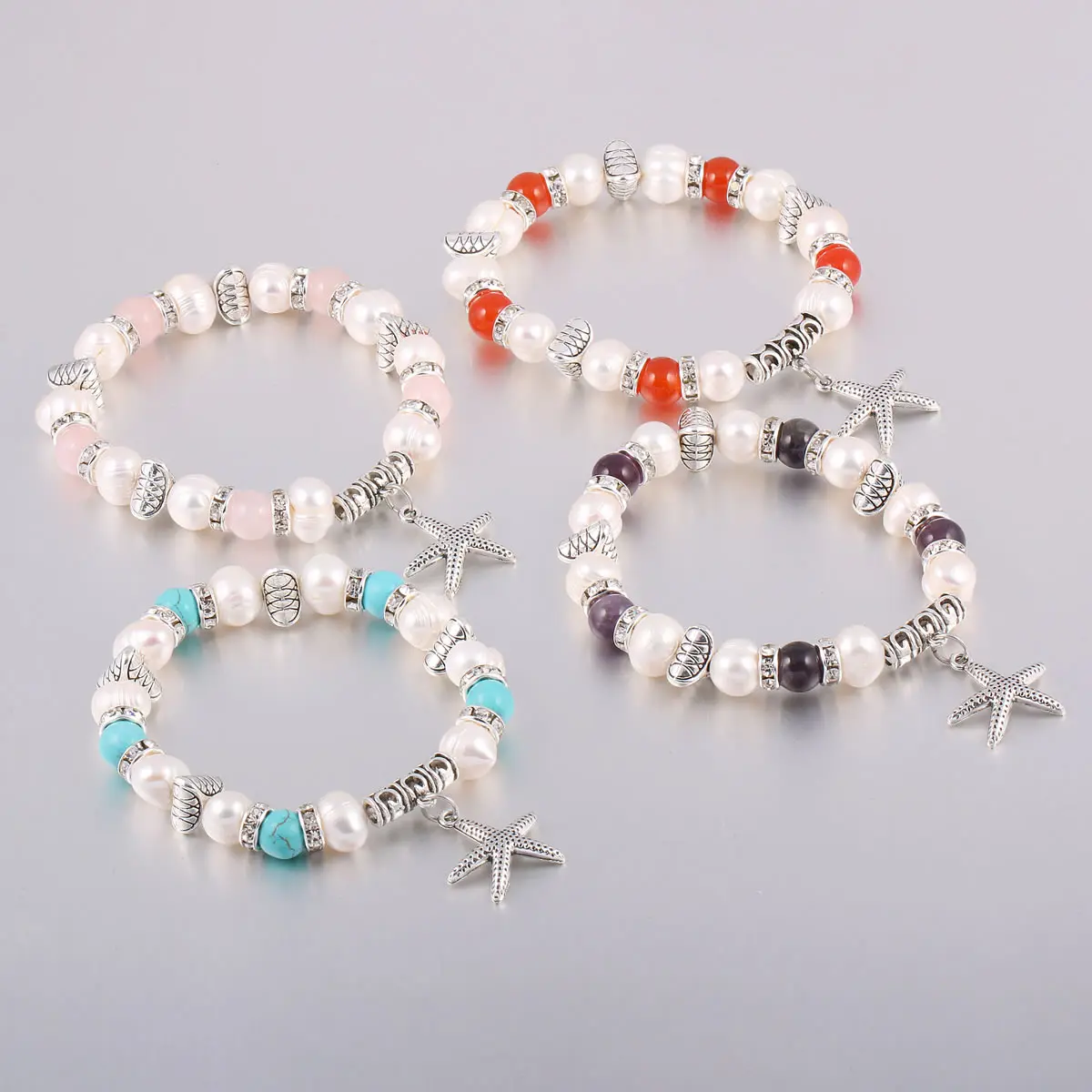 

Natural Pearl Color Round Zinc Alloy Copper Diamond Circle Bead Bracelet9-10mm For Jewelry MakingDIYAccessory Charm Wedding Gift