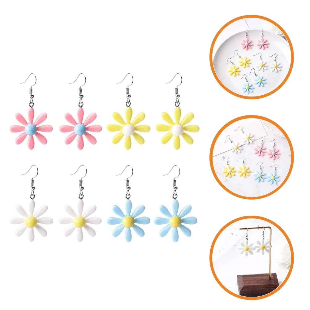 

4 Pairs Statement Earrings Studs Earrings Men Hoop Earrings Women Men Earings Daisy Flower Earrings Sunflower Lovely Earrings