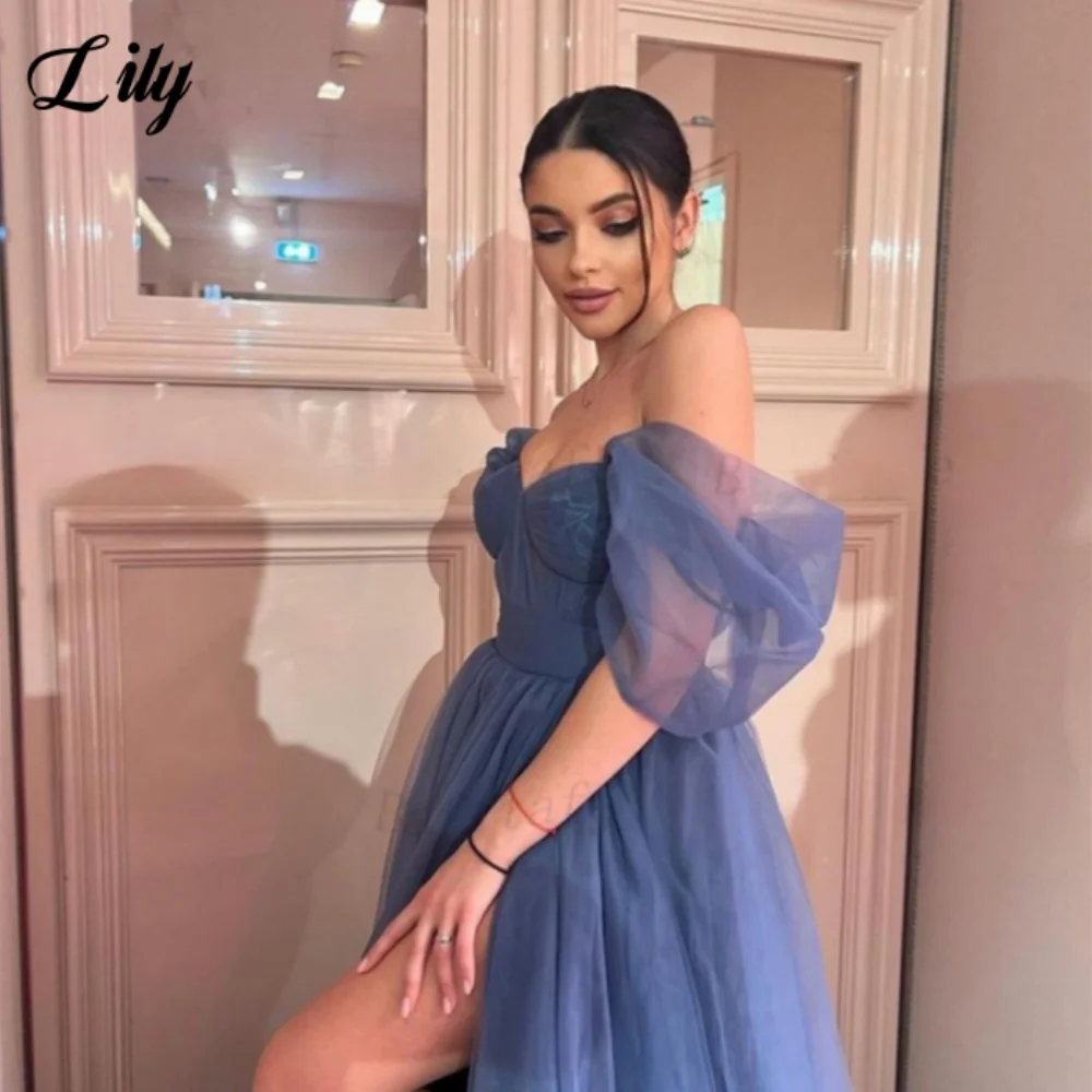 Синее сексуальное платье для выпускного вечера Lily Blue милое с открытыми плечами