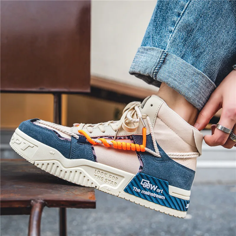 Designer Men Skateboarding Shoes Canvas Platform Shoes Men Breathable Vulcanized Shoes Men Streetwear Hip-hop High top Sneakers