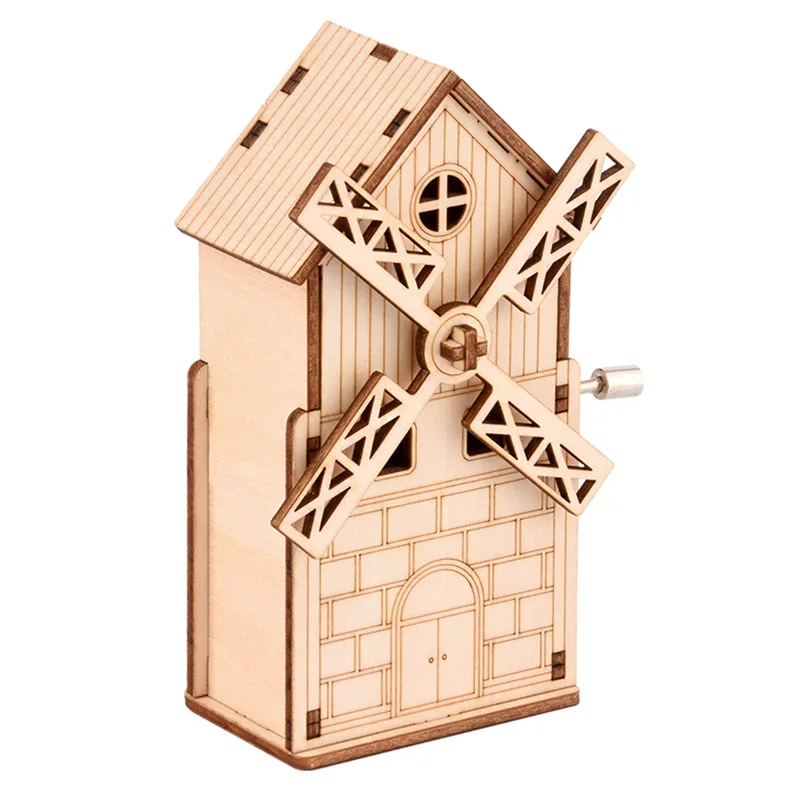 

Windmill Room Hand-cranked Music Box Wooden Carved DIY Education Puzzle Jigsaw Music Boxes Birthday Christmas Gifts