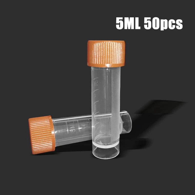 

50pcs/bag 5ml Plastic Reagent Bottle With Silica Gel Washer Graduated Lab Plastic Freezing Tube
