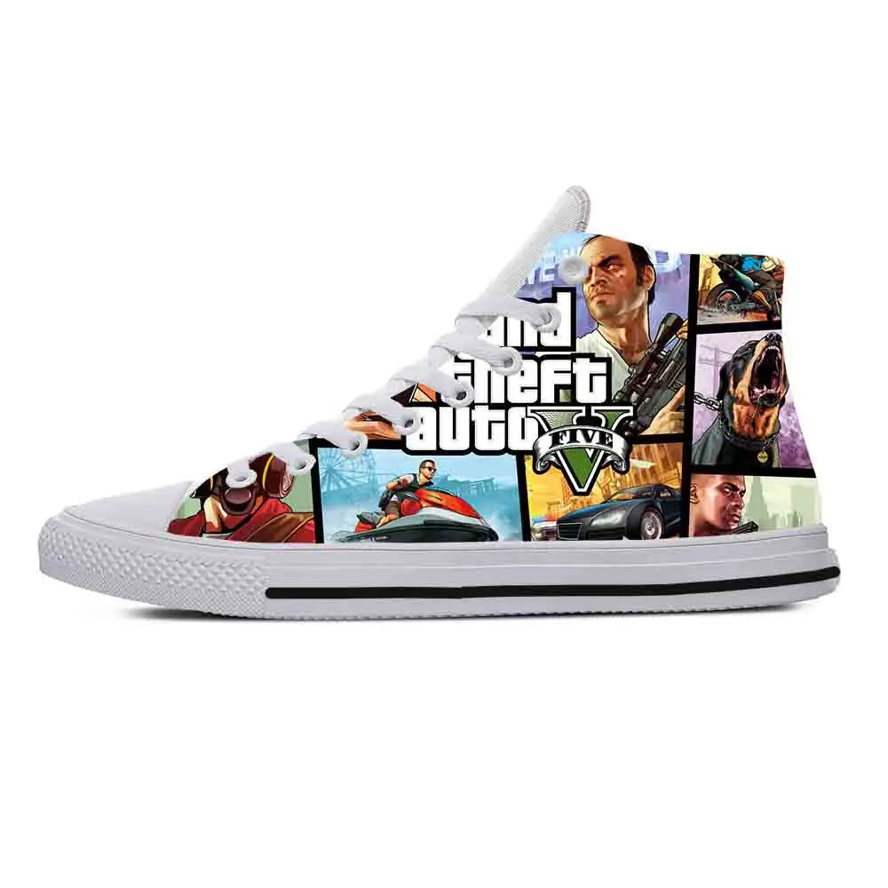 Аниме мультфильм Grand Theft Auto GTA V 5 забавные повседневные тканевые туфли высокие