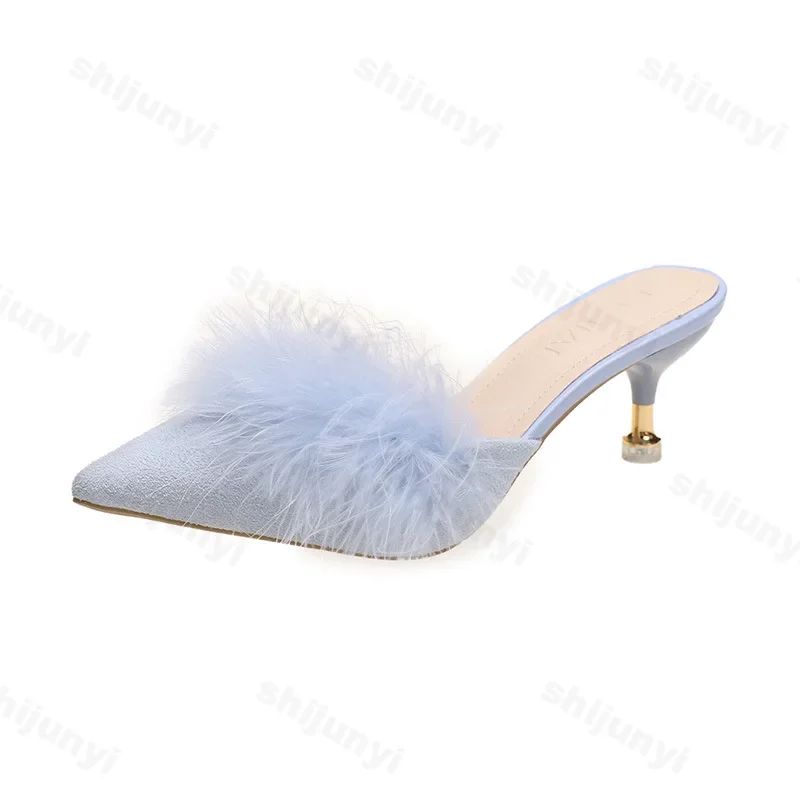 Зимние женские меховые тапочки теплые туфли-лодочки повседневные на среднем