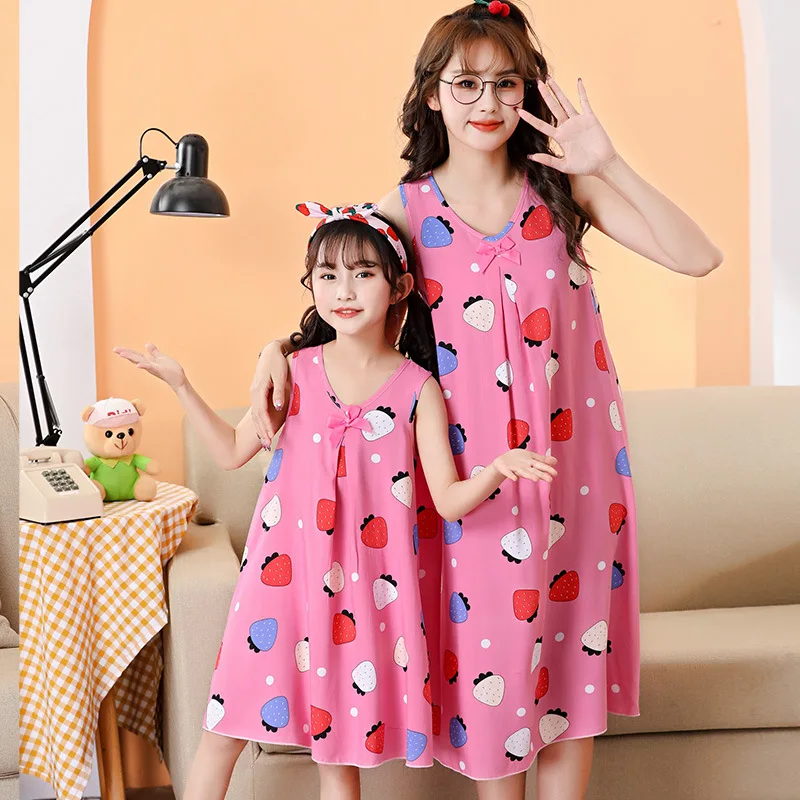 

Mother Kids Summer Night Dresses Women 2022 Sleepwear Matching Outfits To The Family Nightgown Teenage Girls Clothing Pajamas