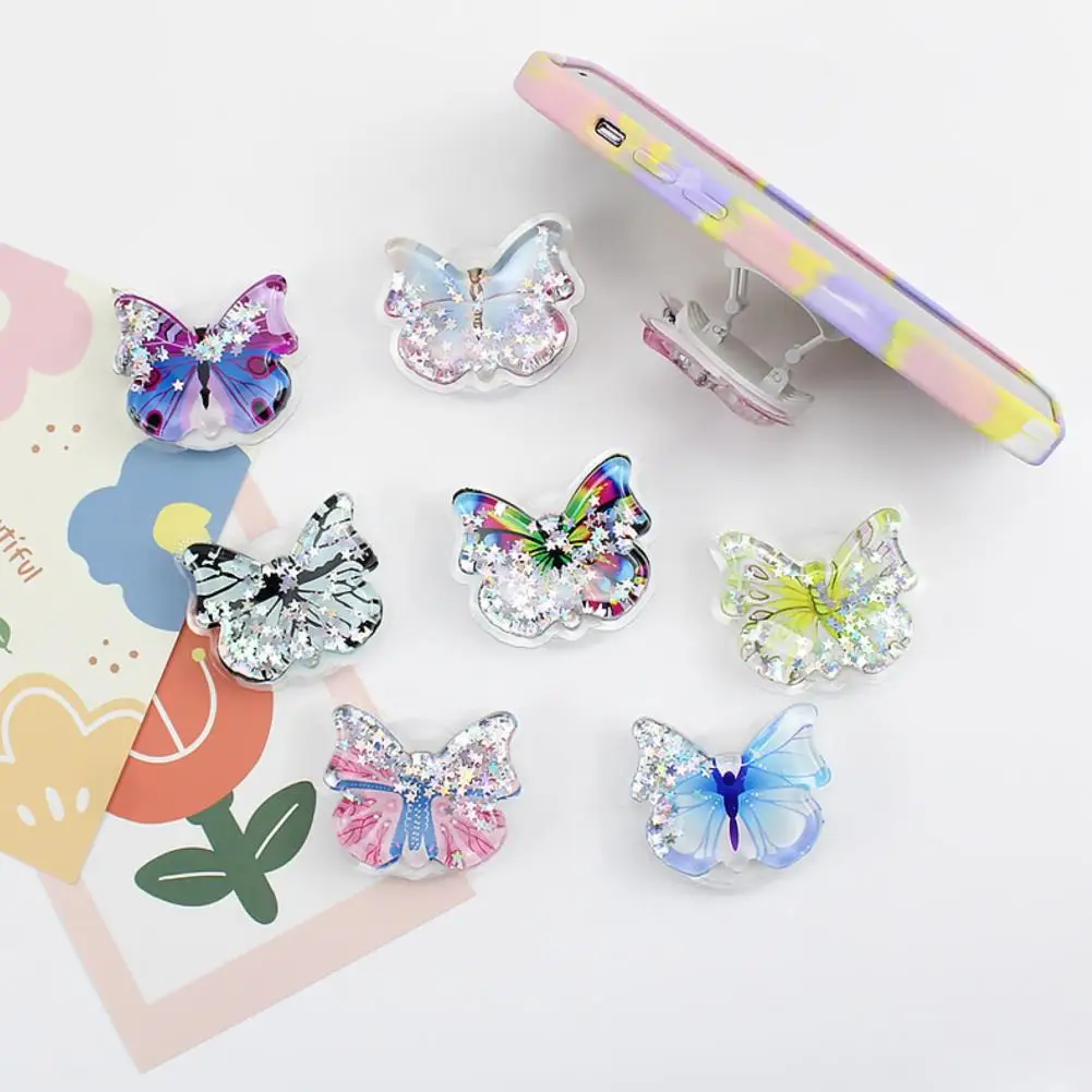 

Mobile Phone Finger Holder Anti-fall Foldable Portable Butterfly Quicksand Phone Expanding Stand Grip Tok For Watching TV