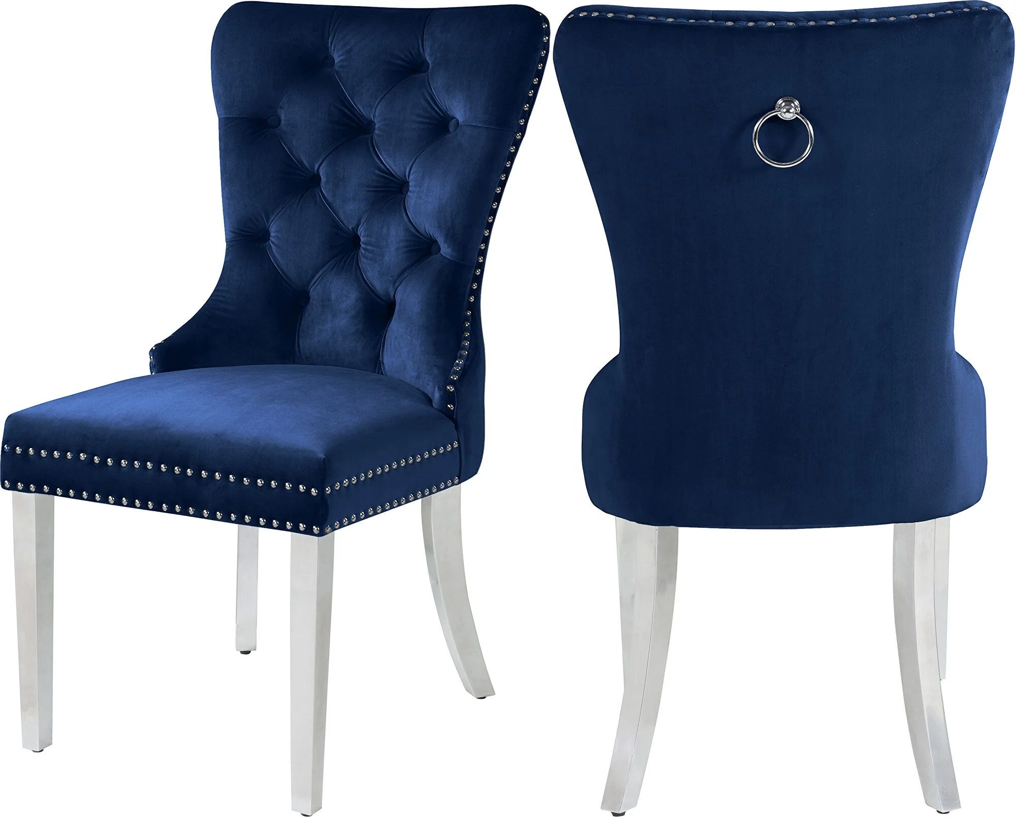 

Velvet Upholstered Dining Chair Silver Chrome Legs Tufted Back Chair