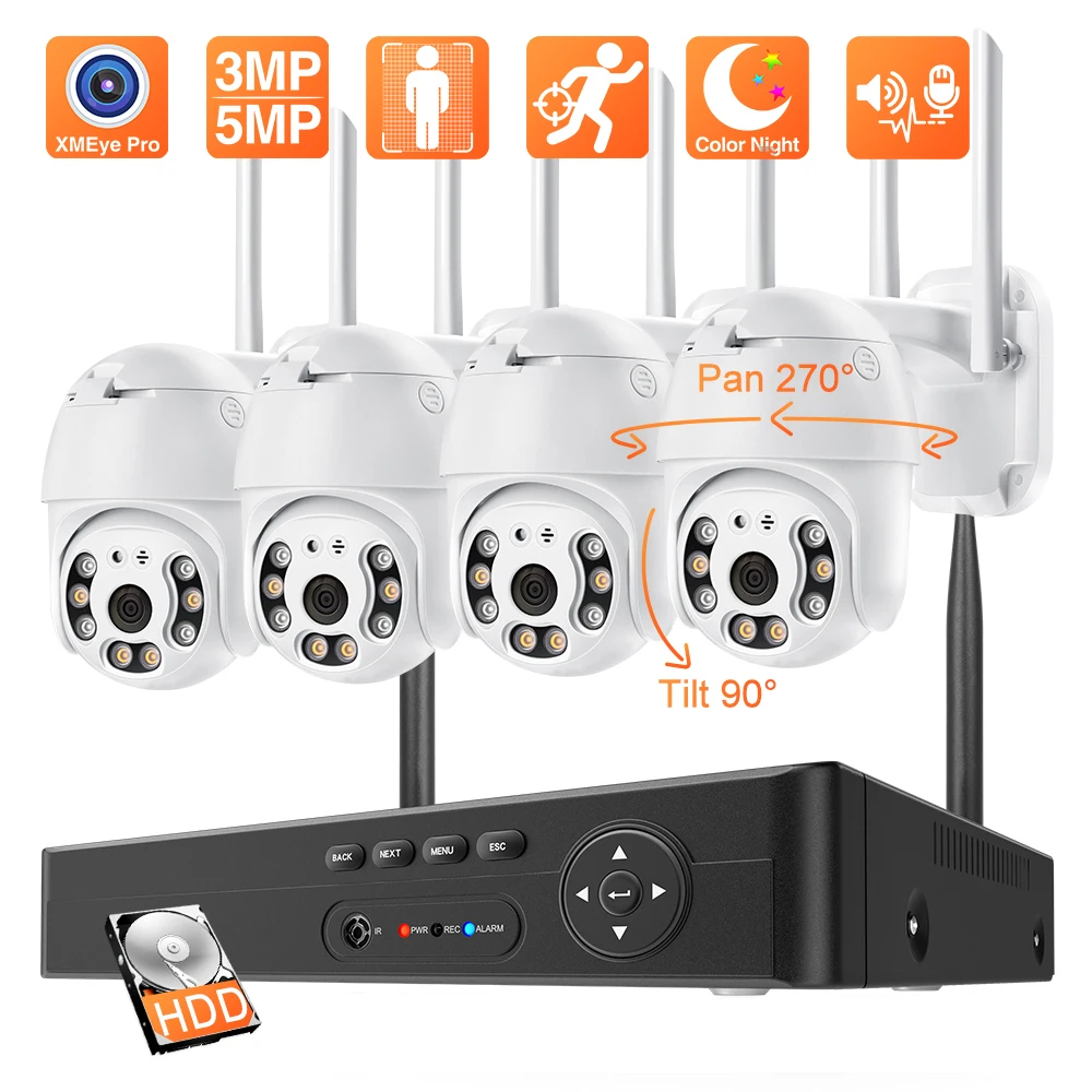 

Techage 8CH 5MP 3MP HD PTZ WiFi Camera System Color Night Vision Two-way Audio Wireless CCTV Camera Kit Auto Tracking NVR Set