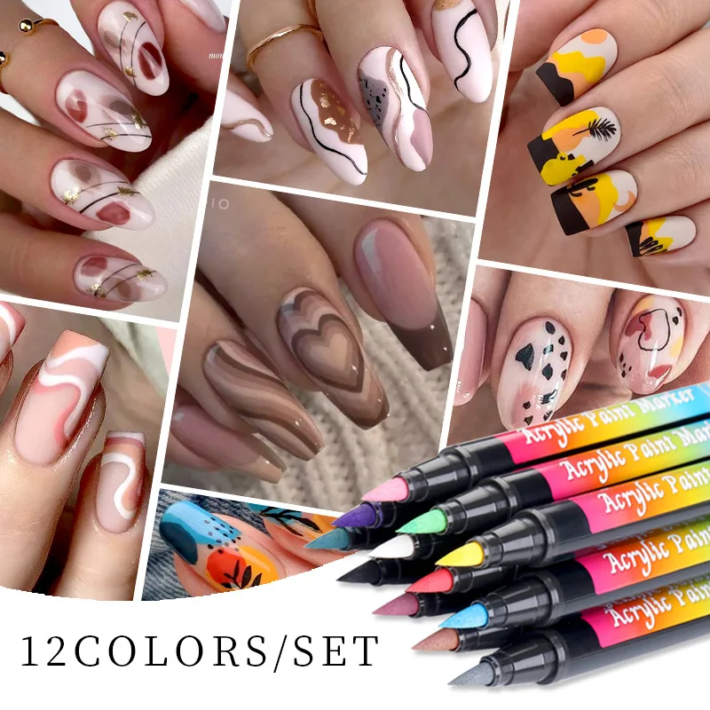 12Colors/Pack Nail Art Graffiti Pen Set UV Gel Polish Design Dot Painting Detailing Pen Brushes DIY Nail Art Adorn Tools