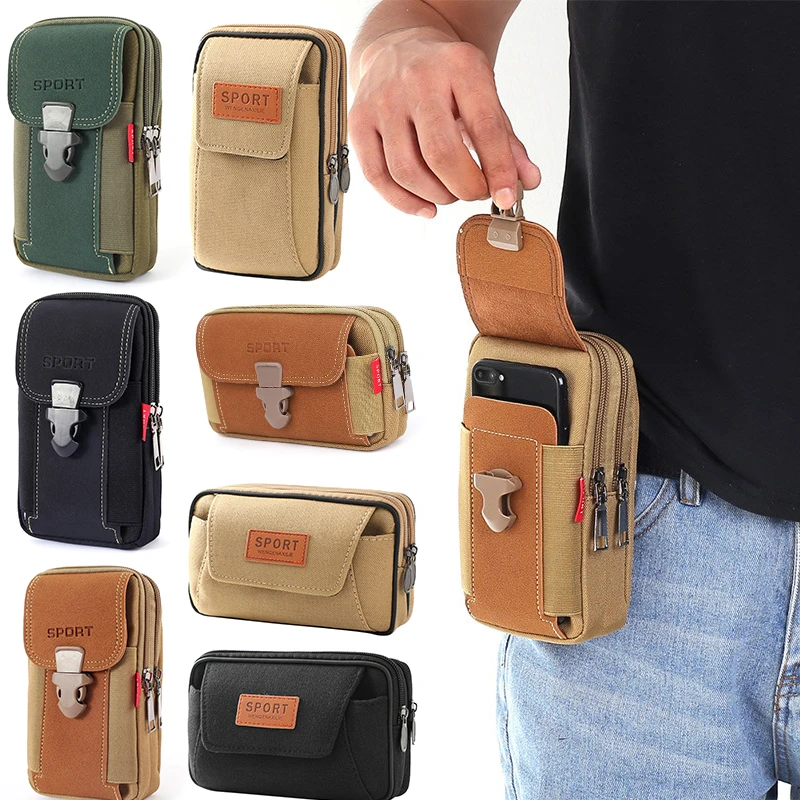 

Fashion Men Multi-function PU Leather Fanny Waist Bag Casual Mobile Phone Purse Pocket Sports Tactical Pouch Belt Waist Pack Bag