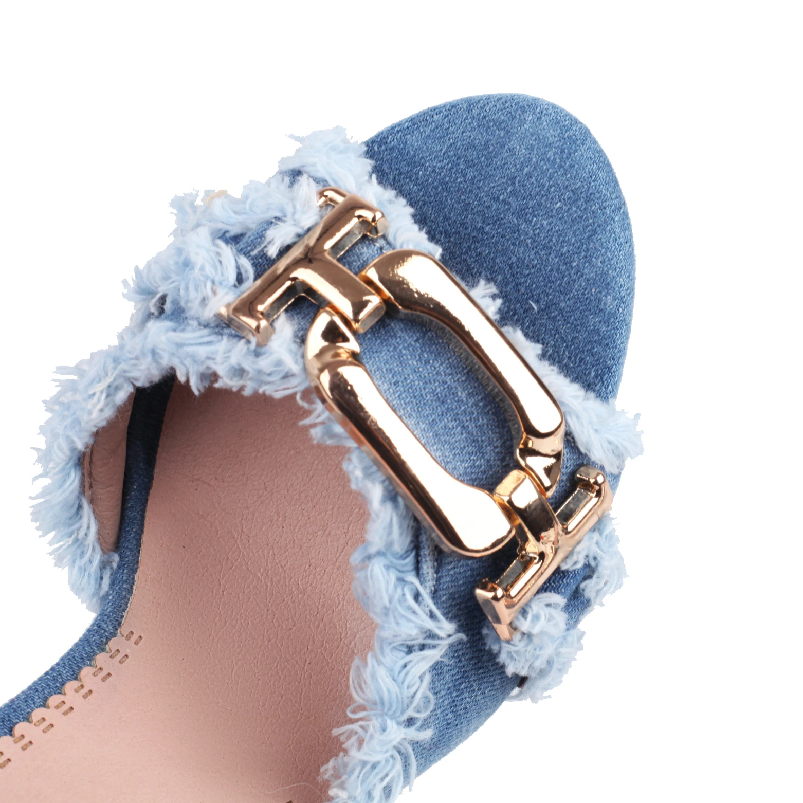 High Heels Women Slippers Fashion Denim Outdoor Shoes Summer 2023 Sandals Metal Decorate Big Size 44 45 46 Stiletto