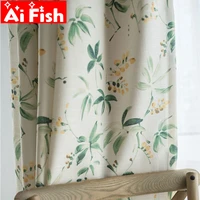 american country cotton linen semi shade curtains for living room green leaves floral window screen bedroom curtain fabric my122