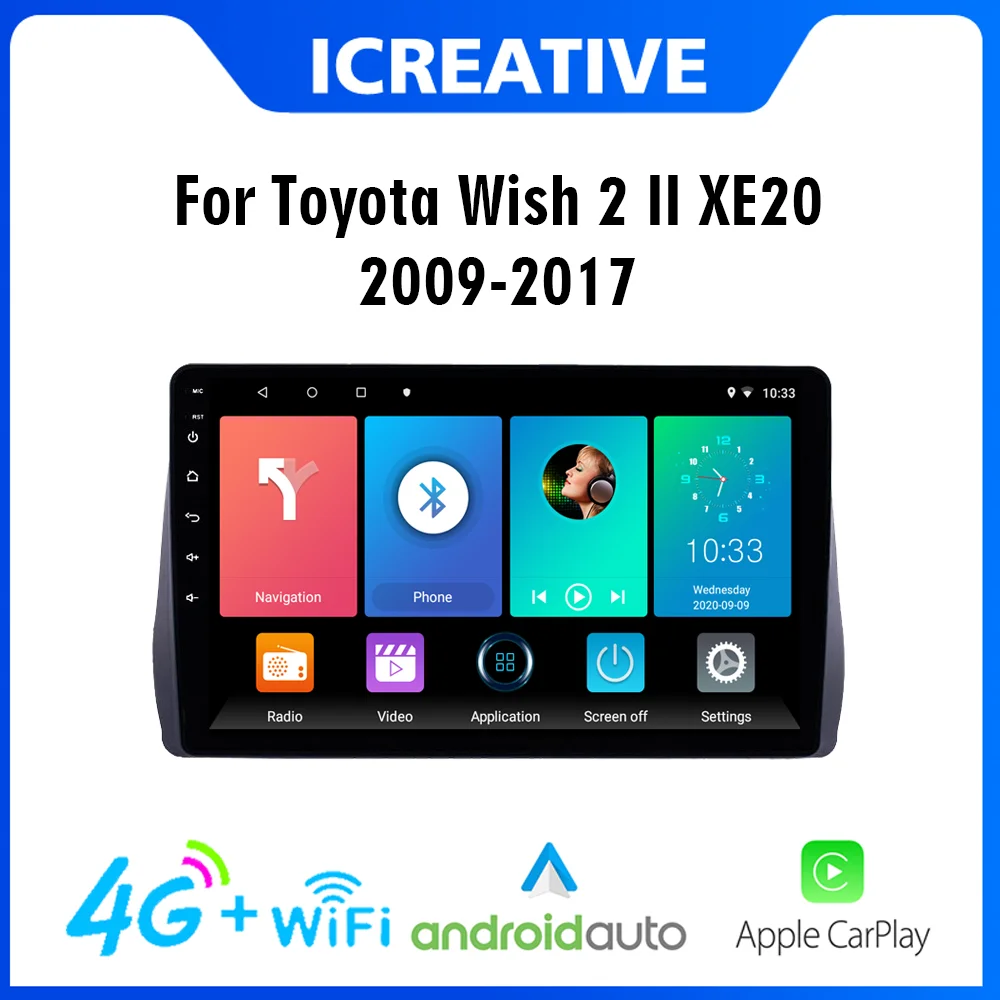 

For Toyota Wish 2 II XE20 2009-2017 2 Din Android 4G Carplay Car FM Radio Stereo WIFI GPS Navigation Multimedia Player