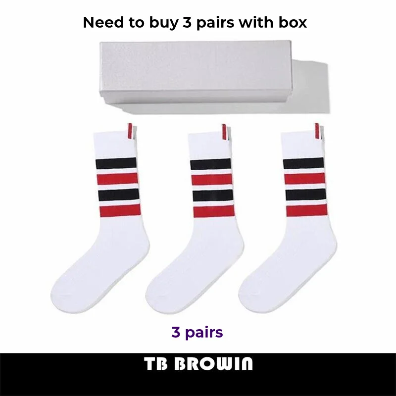 

TB BROWIN THOM Men's Socks Korean Fashion RWB Stripes No Show Women's Cotton Street Fashionable Harajuku Stockings