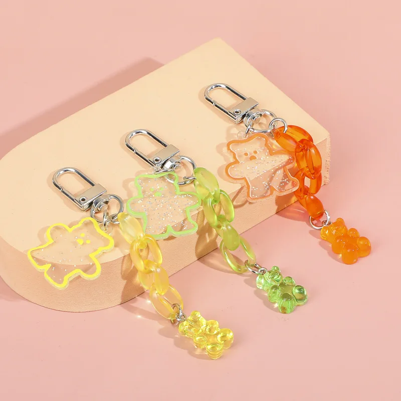 

clear candy color gummy bear keychain keyring for women men ipod case cute kawaii bear keyfob trinket bag pendant charm jewelry
