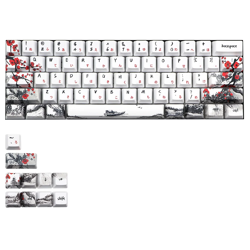 Novelty Allover Dye Subbed Plum Blossom 71 Key Profile Keycap for GH60 RK61 ALT61 Anne PRO2 GK61 GK64 Dz60 Keycaps JP