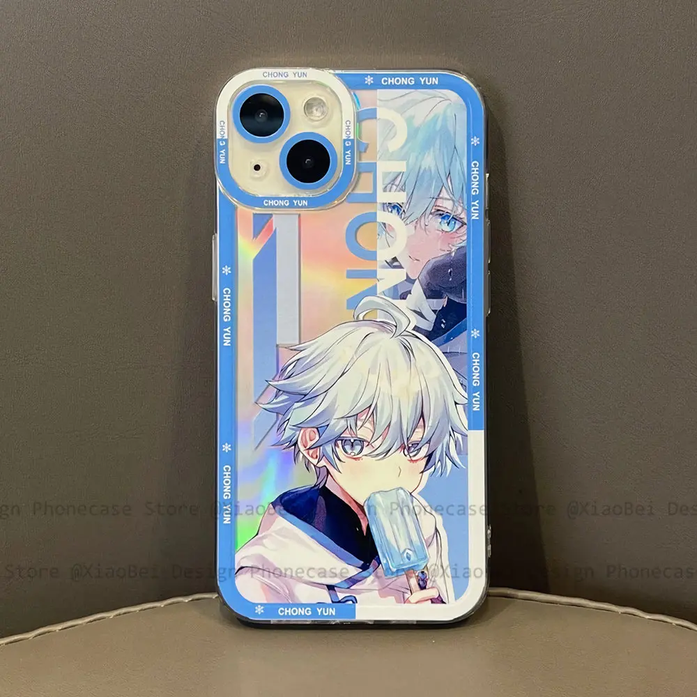 Ударопрочный чехол Chongyun Genshin для Iphone 14 13 12 11 Pro Max Mini 7 8 Plus Xs X XR Se 2022, прозрачный чехол с углами