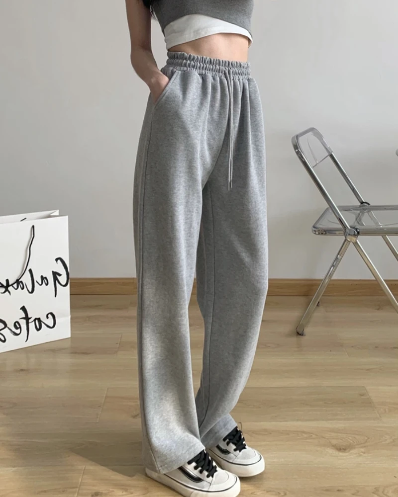 White sports straight wide leg casual pants women's high waist mopping trousers loose thin spring and autumn new style