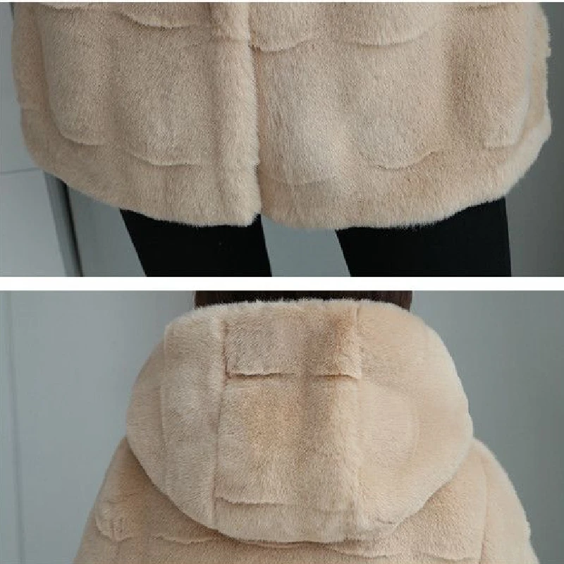 Winter Jacket Women 2022 New Mid Long Slim Faux Fur Coat Hooded Thick Mink High Quality Fashion Tops Solid Black Famale Clothing