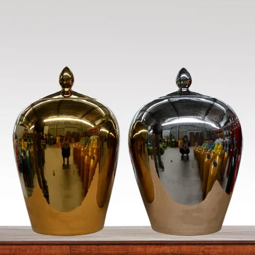 

Chinese Modern ceramic ornaments gold silver storage can Hotel model room soft decoration