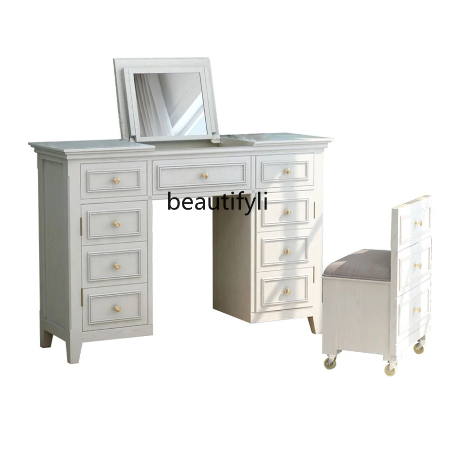 

yj Simple and Light Luxury White Dresser Multifunctional Storage Dresser with Mirror