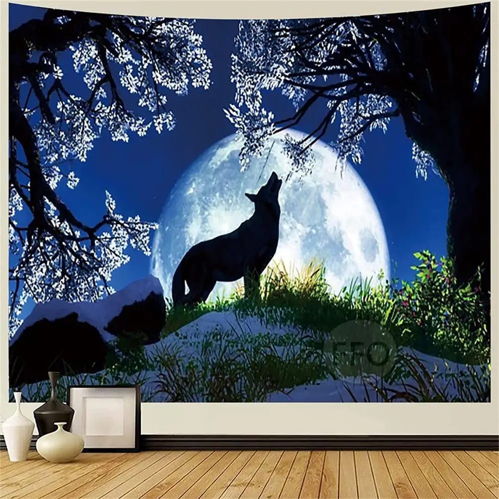

Настенный гобелен с изображением семьи волков, гобелен с Луной, таро, эстетическое украшение комнаты, художественный постер, украшение для ...