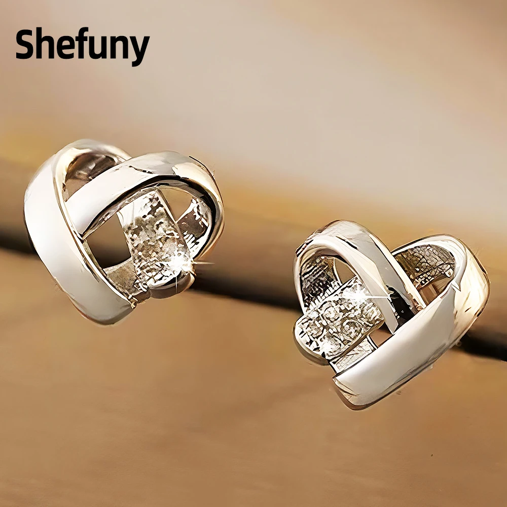 

New 925 Sterling Silver Heart Knot Stud Earrings Rose Gold Plated Love Geometric Earrings For Women Fine Jewelry Engagement Gift
