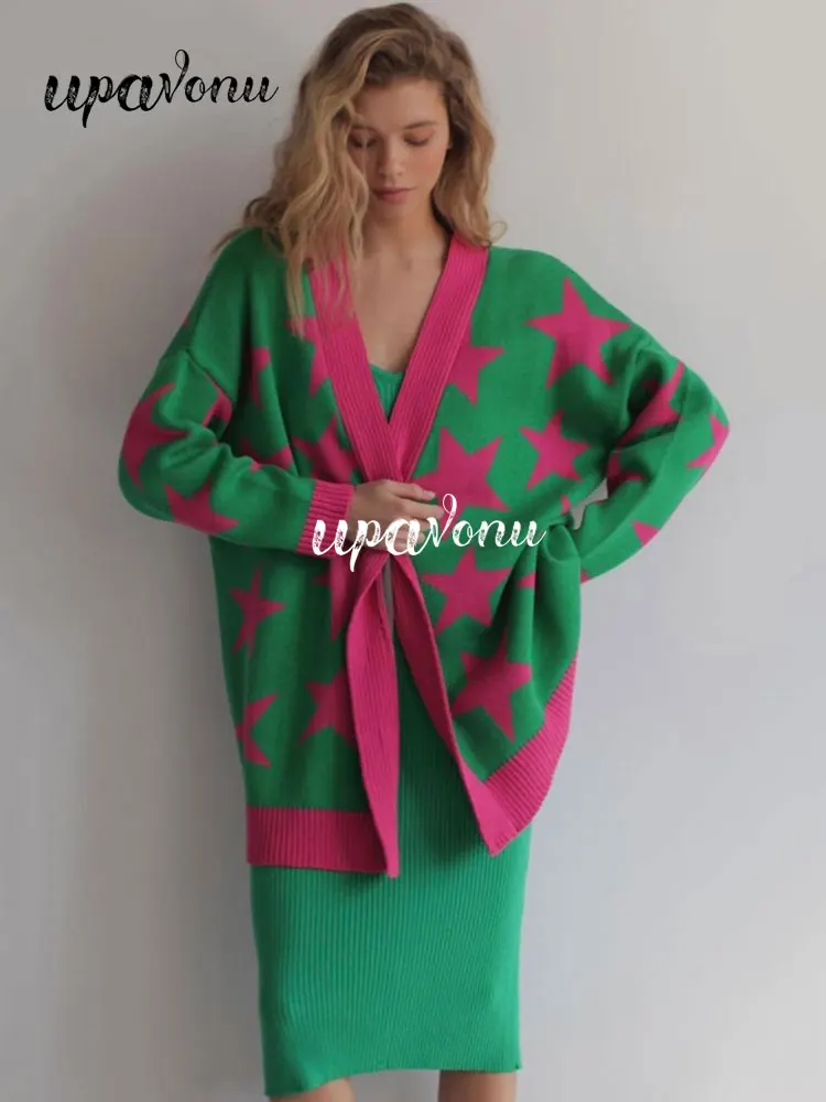 

Free Shipping 2022 New Women's Casual Plus Size Cardigan Knitwear V-Neck Lantern Long Sleeve Single Breasted Printed Knitwear