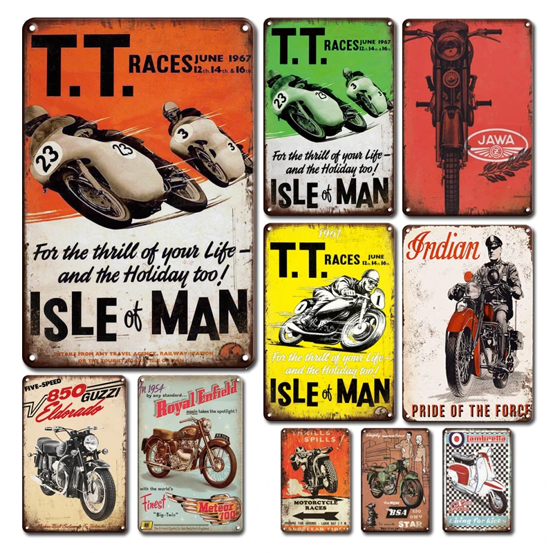

Classic Motorcycles Poster Metal Plate Tin Sign Vintage Motor Brand Art Painting Sticker Retro Man Cave Garage Wall Decor Plaque