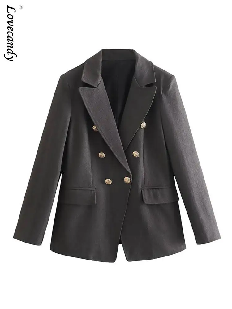 

Notched Collar Houndstooth Pattern Tweed Woolen Blazer Coat For Women 2023 Spring New Vintage Female Outerwear Blazers Tops
