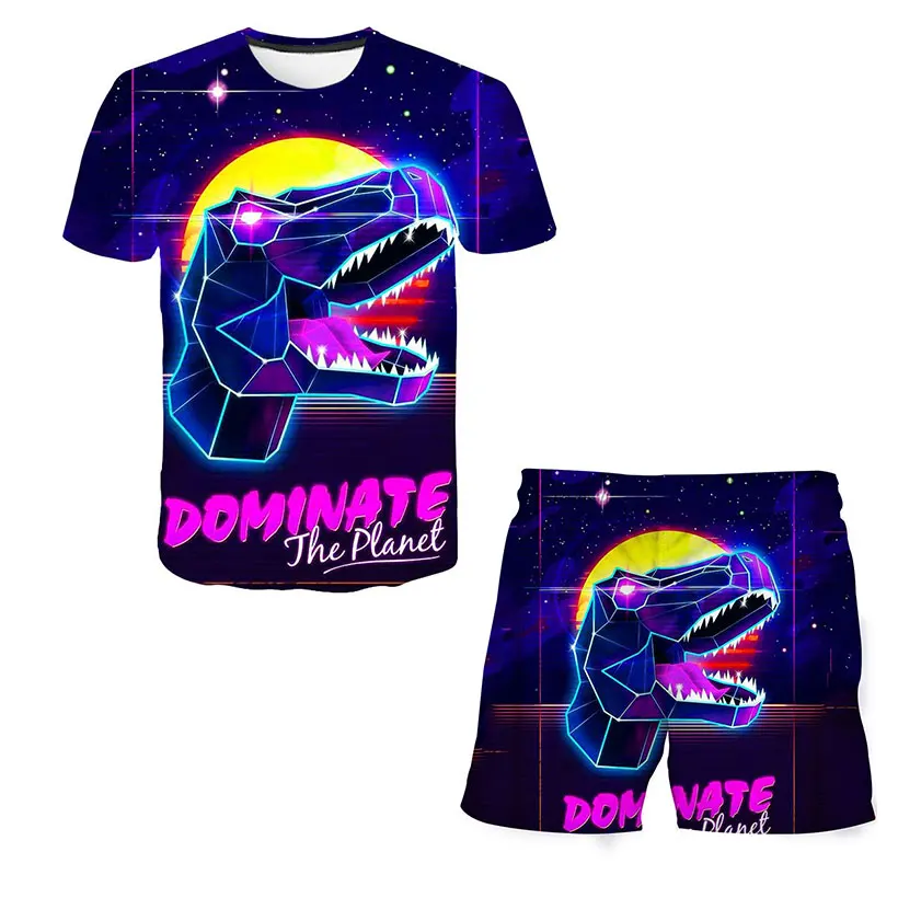 

Kid Dinosaur Cartoon Cute Clothes Set men women Polyester Shorts Summer Baby Children Shorts Suit T-shirt Toddler Boy Girl